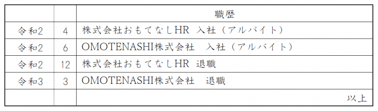 【履歴書の書き方】掛け持ちアルバイトの職歴