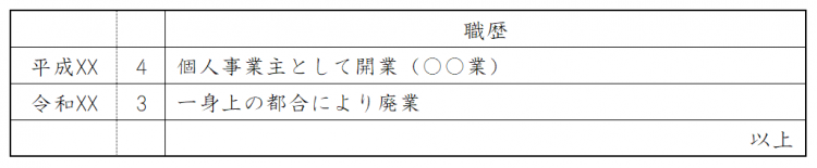 履歴書・職歴欄の書き方(個人事業主)