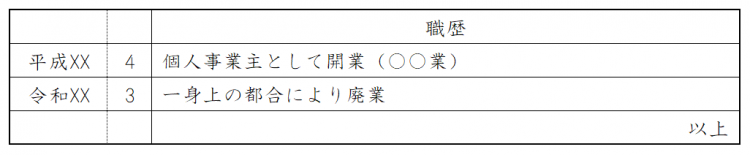 履歴書・職歴欄の書き方（個人事業主）