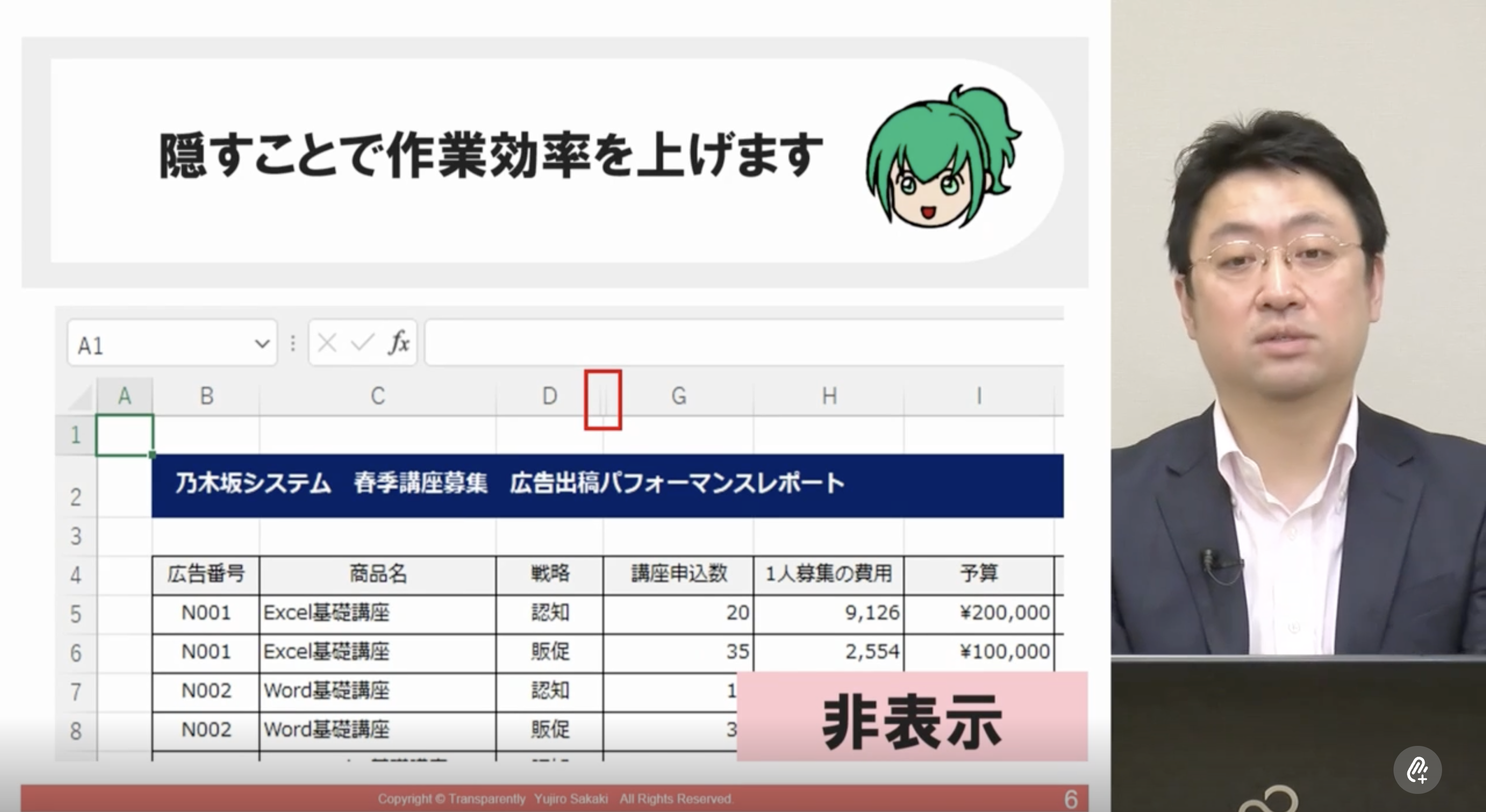 非表示とグループ化