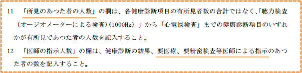 所見のあった者の人数と医師の指示人数
