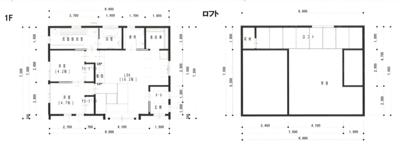 愛知県三河エリア(岡崎)の工務店「片桐建設」が豊川市で公開する「1000万円台で建てる24坪の新築平屋 モデルハウス」の間取り図