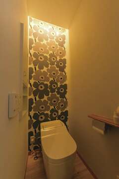 トイレの壁は奥さまの大好きなターコイズブルー イエタテ