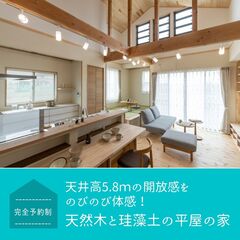 天井高5.8mの開放感をのびのび体感! 天然木と珪藻土の平屋の家