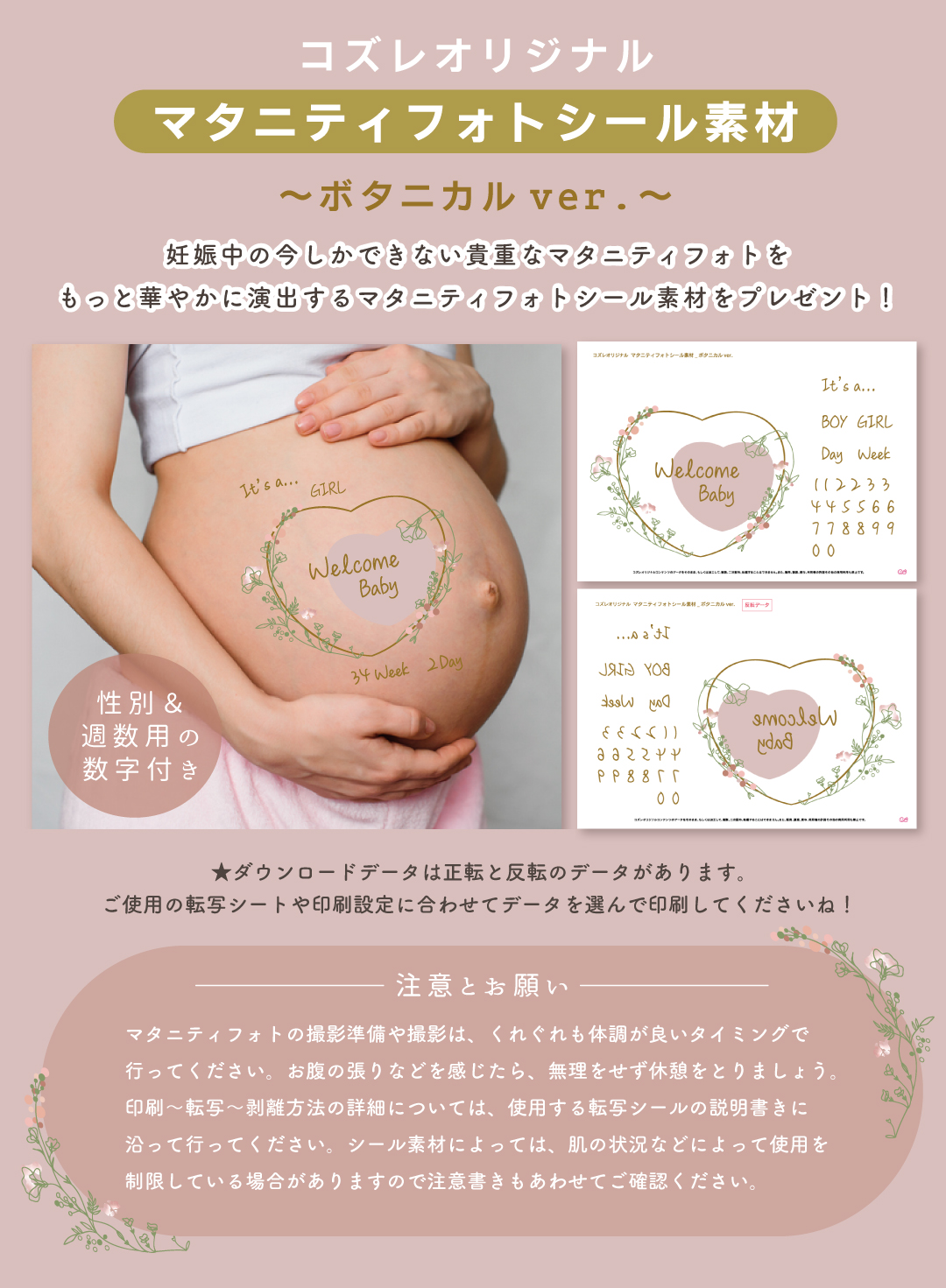 【コズレ会員限定】コズレオリジナル マタニティフォトシール素材 ~ボタニカルver~
