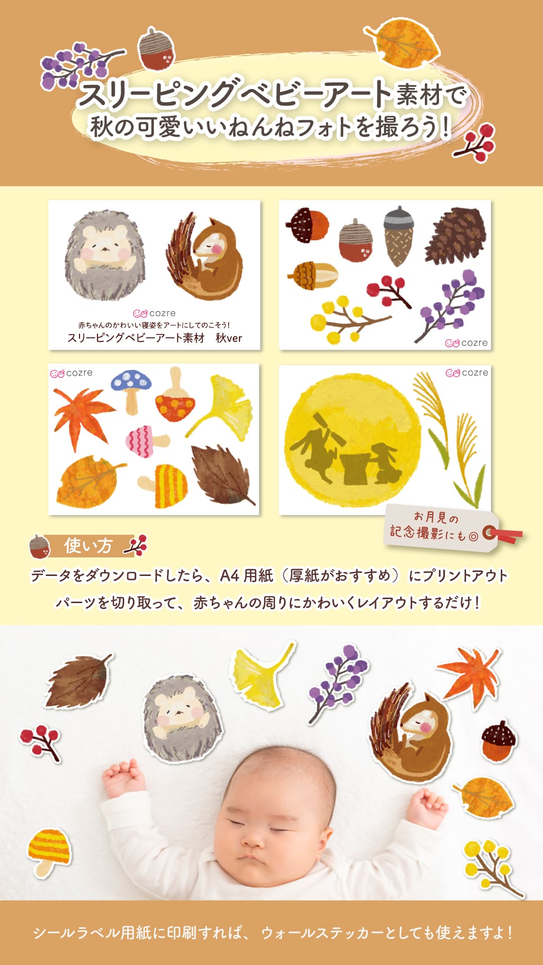 【パパ会員限定】オリジナルデザインのスリーピングベビーアートキット〜秋ver〜を無料プレゼント!