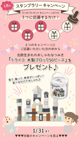 【1月のスタンプラリー♪その2】北欧生まれのおしゃれなつみき「トライコ 木製ブロック50ピース 」