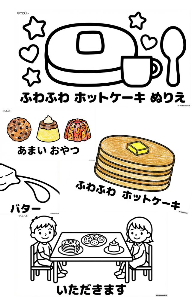 【無料プレゼント】お菓子と一緒に楽しいおやつ時間♪コズレの塗り絵『ふわふわ ホットケーキ』
