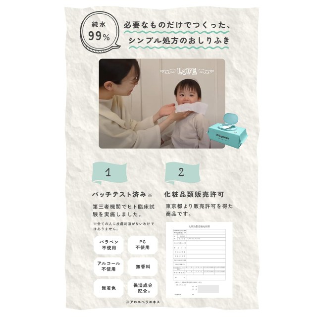 たっぷり使える☆「Hugmuu 純水99% お尻拭き」96枚×12個セット