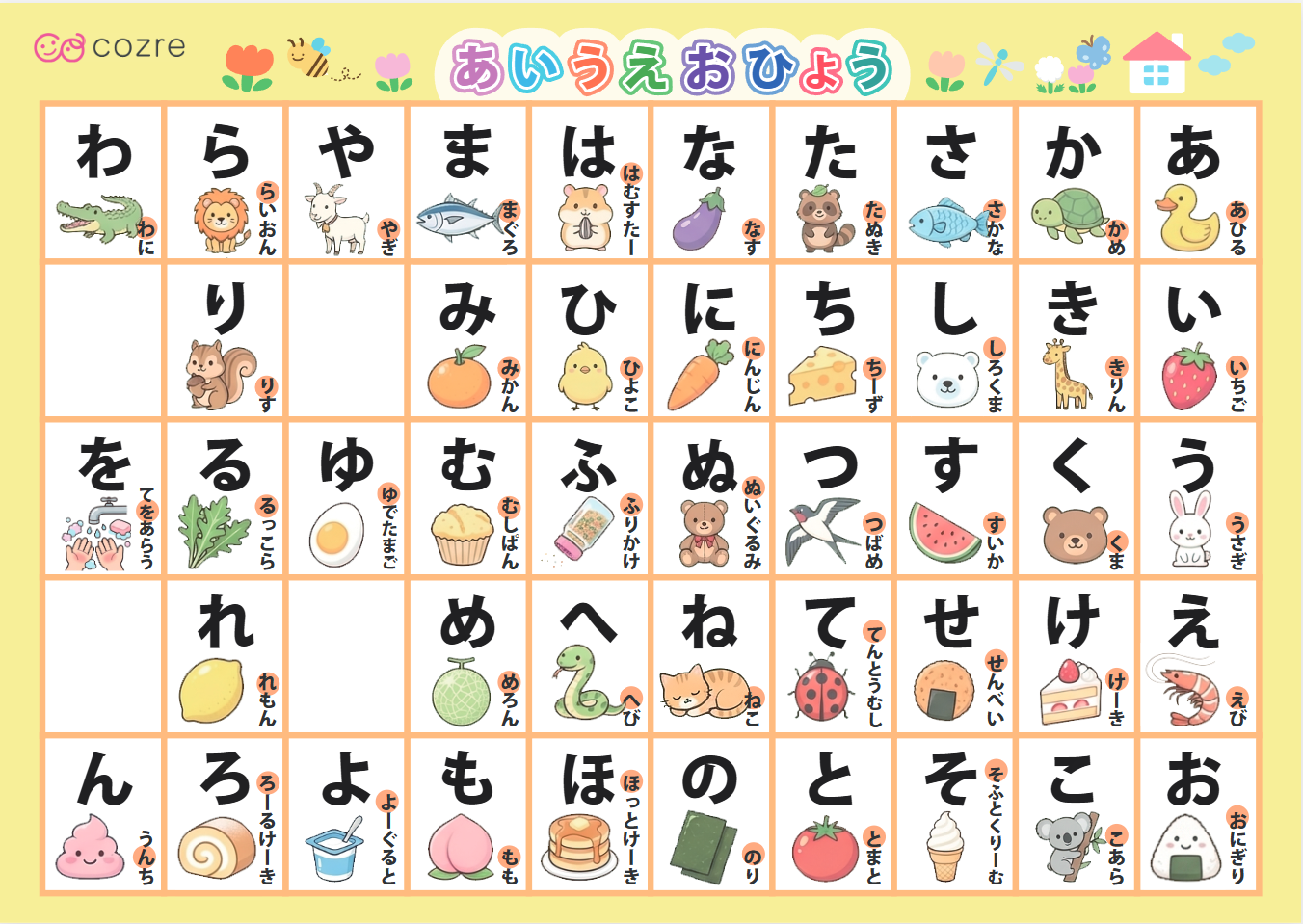 【コズレ会員限定】オリジナルデザインの「あいうえお表」素材をプレゼント！