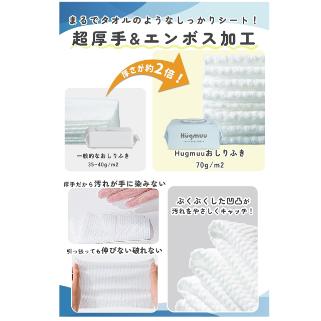 1枚ですっきり拭ける☆「Hugmuu おしりふき 厚手 9個セット」
