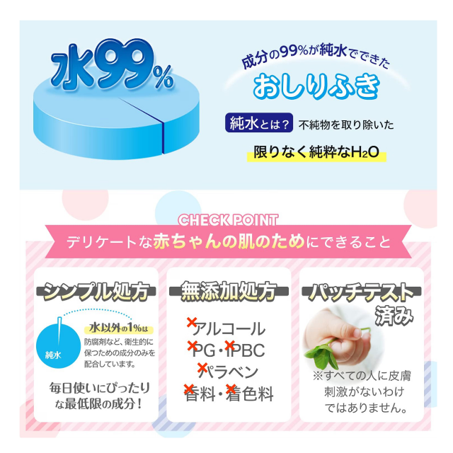 肌にやさしい弱酸性♪「レック 純水99% おしりふき 80枚×12個セット」