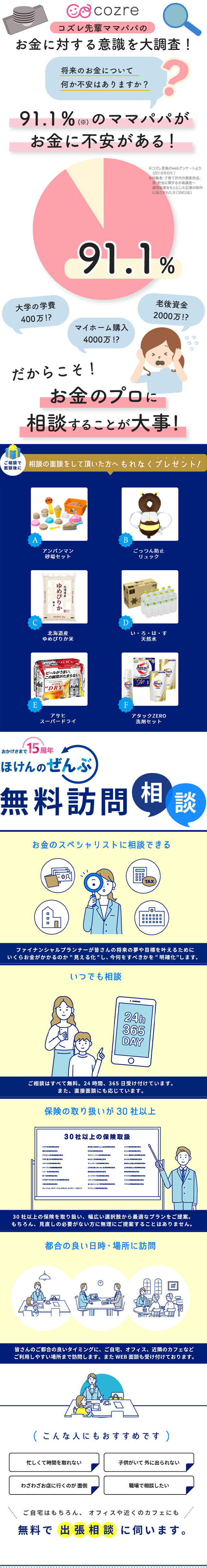赤ちゃん用ごっつん防止リュックやアンパンマングッズなど、6品から選べるプレゼント!保険の無料相談で♪