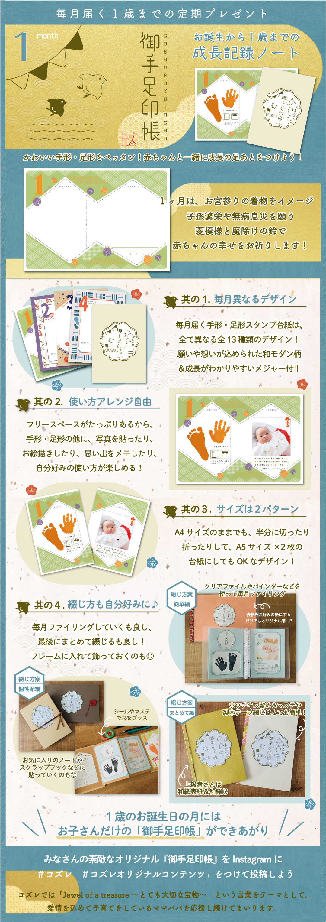 「毎月届く！御手足印帳」生後1ヶ月号！
