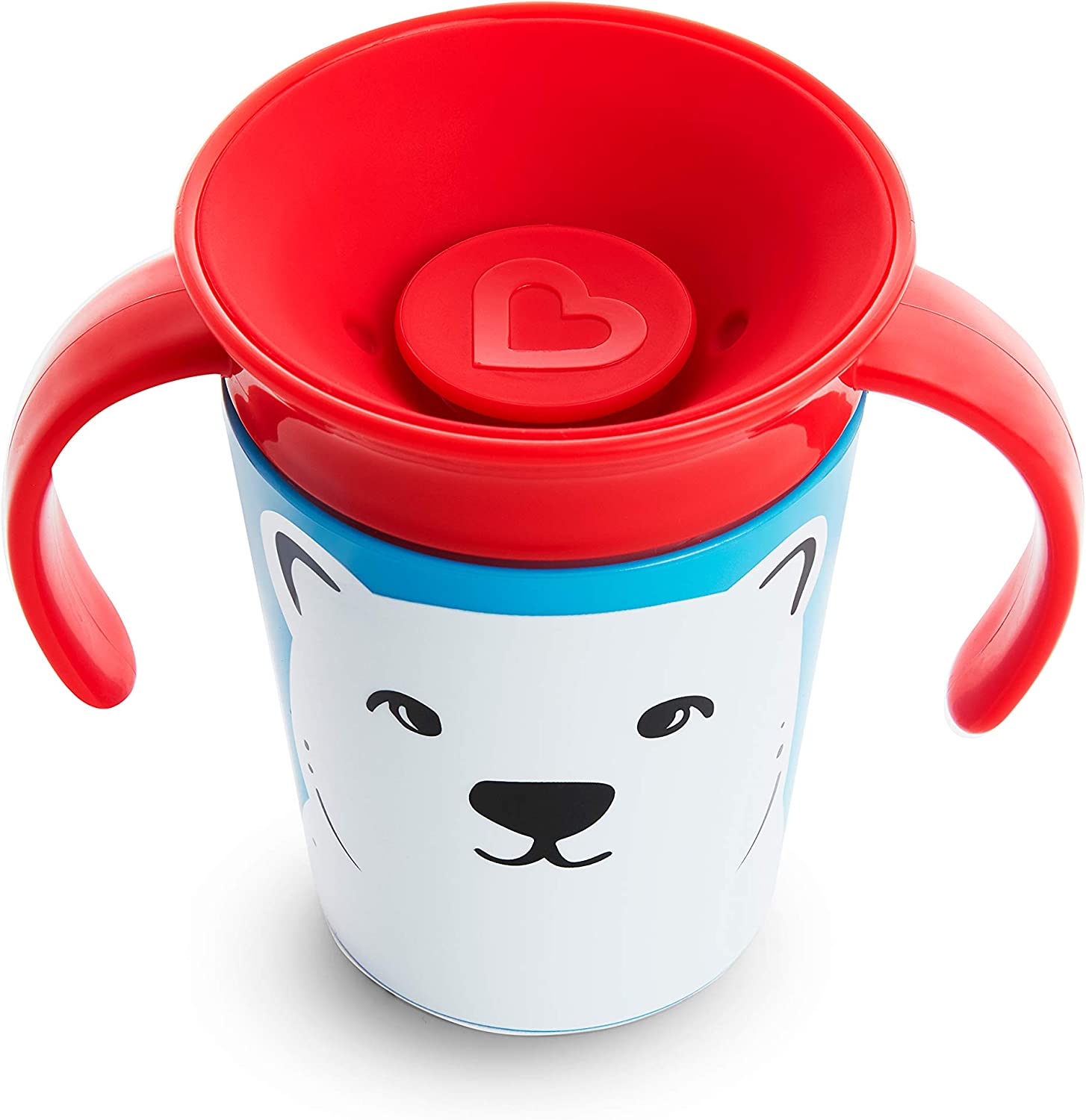 「munchkin ハンドル付きミラクルカップ」子どもが逆さにしてもこぼれにくい！