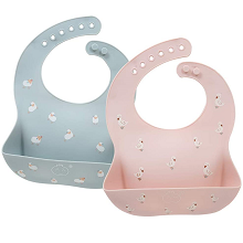 「ベビー シリコンエプロン 2個セット」離乳食の準備に◎首まわりの調整ができるから長く使える！