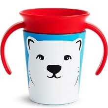 「munchkin ハンドル付きミラクルカップ」子どもが逆さにしてもこぼれにくい！