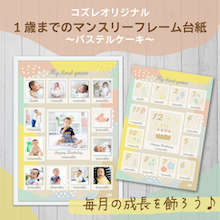 【全員にプレゼント】オリジナルデザイン 1歳までのマンスリーフォトフレーム台紙 ～パステルケーキ～