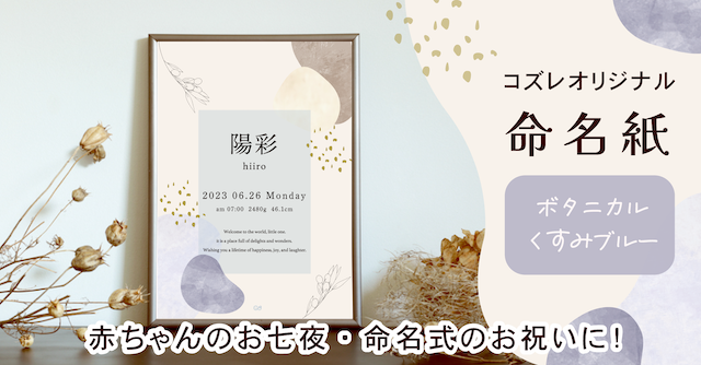 【全員にプレゼント】オリジナルデザイン 命名紙～ボタニカル くすみブルー～