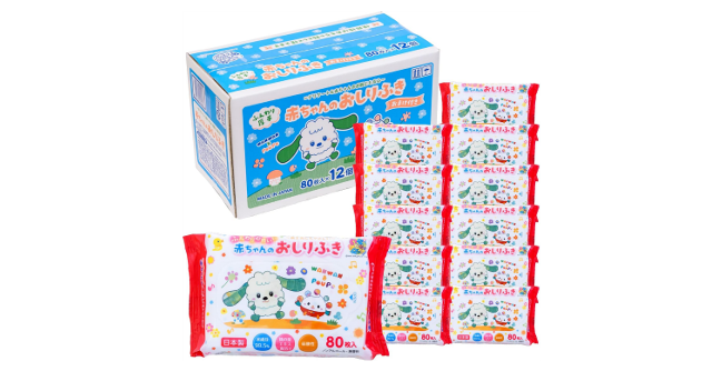 ふんわり厚手タイプ☆「いないいないばあっ! 赤ちゃんのおしりふき」 80枚入×12個