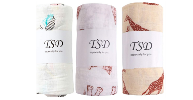 3枚セット「羽+象+キリンのおくるみ」ブランケットや授乳ケープとしても使える！