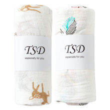 「羽＆ウサギ柄のおくるみ」ブランケットや授乳ケープとしても使える！