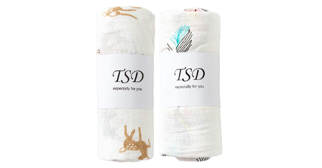 「羽＆ウサギ柄のおくるみ」ブランケットや授乳ケープとしても使える！