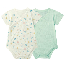 通気性◎「サイズ70【ベルメゾン】ボディスーツ 2枚セット 」ミント×マリン柄