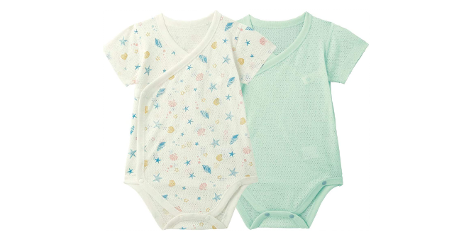 通気性◎「サイズ70【ベルメゾン】ボディスーツ 2枚セット 」ミント×マリン柄