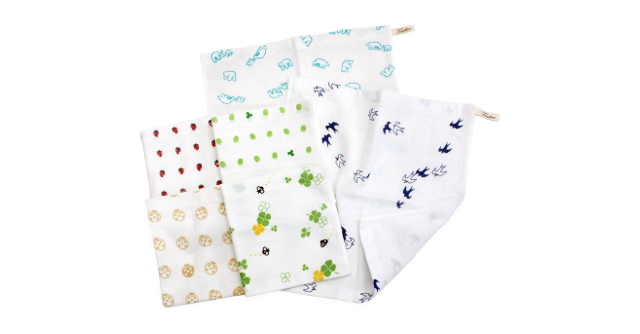 やさしい手触り☆「ヒオリエ 日本製 プチ柄ガーゼタオル ハンドタオル 6枚セット」