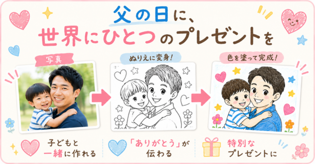 【コズレ会員限定】パパとの写真がぬりえに変身♪「父の日ぬりえメーカー」