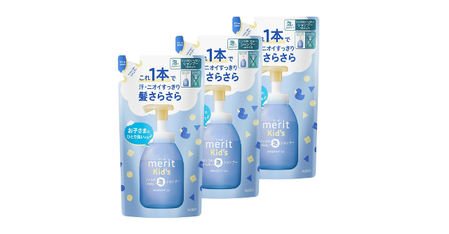 時短で簡単に☆「メリットキッズ リンスのいらない泡シャンプー つめかえ用」3個セット