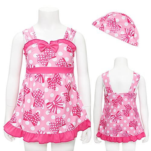 【Gelato toddler】 ドット×リボン柄 フリル ワンピース 水着 ピンク120cm,女の子,子供水着,