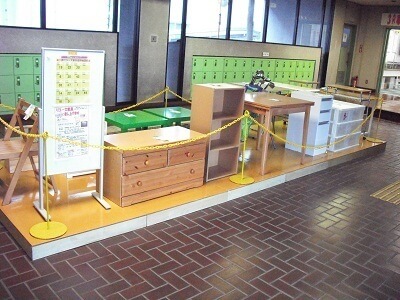 横浜市 資源循環局 都筑工場のリユース家具展示風景,横浜市,資源循環局, 都筑工場
