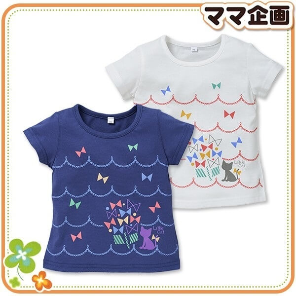 ねこ&リボンプリント半袖Tシャツ,西松屋,子供服,