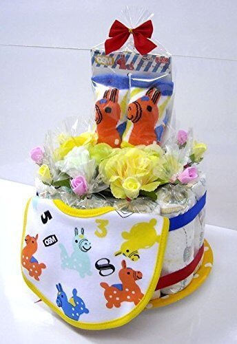 ご出産お祝い<おむつケーキ> リーズナブルなお値段のかわいいおむつケーキ ロディK (男女共用レッドリボン),出産祝い,靴下,