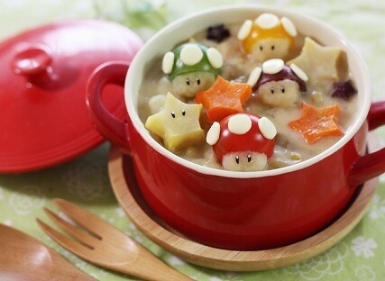 4色プチトマトとマッシュポテトでキノコキャラ,キャラ鍋,
