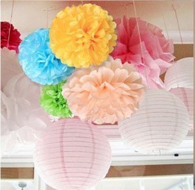結婚式 誕生日飾りつけ 装飾 ペーパーフラワー ポンポン パーティー イベント インテリア デコレーション 12個セット (カラフル),インテリア,ペーパー,ポンポン