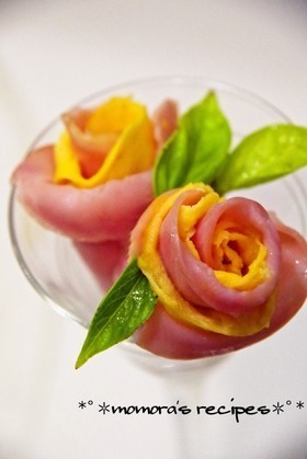 簡単お弁当に花おかず♡ハムと卵の薔薇♬,お弁当,卵,レシピ