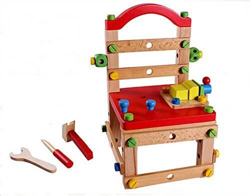Hostar® 木製ボルトとドライバーで椅子を作ろう! 子供 木のおもちゃ 組み立て工具 大工さんセット 幼児 キッズ 1歳から ねじ遊び 知育おもちゃ,おもちゃ,1歳,