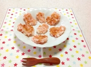 離乳食☆(完了期)はんぺんと桜エビのお焼,離乳食,山芋,