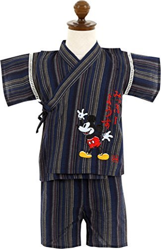 (ディズニー)Disney 男の子80-120cm ミッキーマウス しじら織り甚平 上下セット【31243】 80cm ネイビー,子供用,甚平,