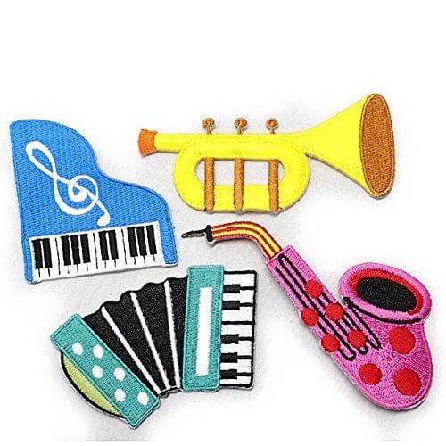 ノーブランド品 MUSIC 楽器色々 ワッペン4点セット SET PART-2,手作り,お守り,