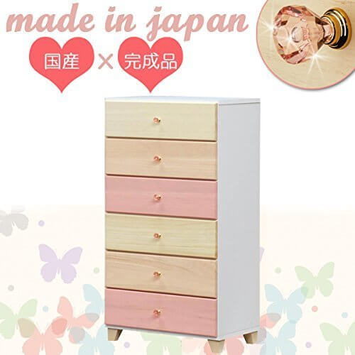 姫系 幅60 ハイチェスト 整理タンス 箪笥 たんす かわいい おしゃれ 女の子 キッズ 家具 子供部屋 ピンク 桐タンス 収納 日本製 完成品 木製 人気 国産 51000003001,キッズ,チェスト,