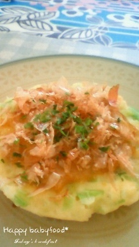 離乳食手づかみ☆レンジで麩入りお好み焼き,離乳食,お好み焼き,