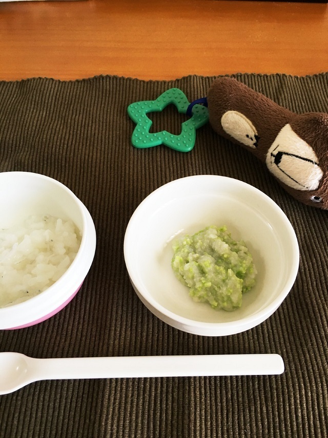 7か月離乳食。里芋と枝豆のペースト,離乳食,枝豆,