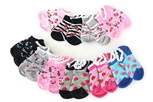 靴下 キッズ 女の子 くるぶし丈 いちごやさくらんぼなどCUTEなラブリーデザイン ショート丈 10足セット (16-21cm),ソックスbox408,