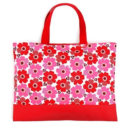 ハンドメイド感覚のKidsレッスンバッグ リバーシブルタイプ ノルディックフラワー・レッド × 帆布・赤 日本製 N0194100,幼稚園,バッグ,