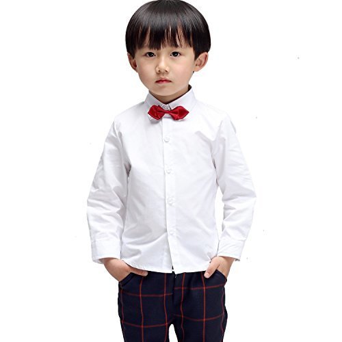 (モリハニ) Moli&Hani 子供 ワイシャツ シャツ チェック 柄 Yシャツ キッズ 結婚式 発表会 男の子 卒業式 入学式 90 100 110 120 130 140 リボン付き,子供服,フォーマル,