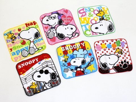 【SNOOPY】カラフルミニタオル★ハンカチ(スヌーピー&ウッドストック)6枚SET,タオル,ハンカチ,こども